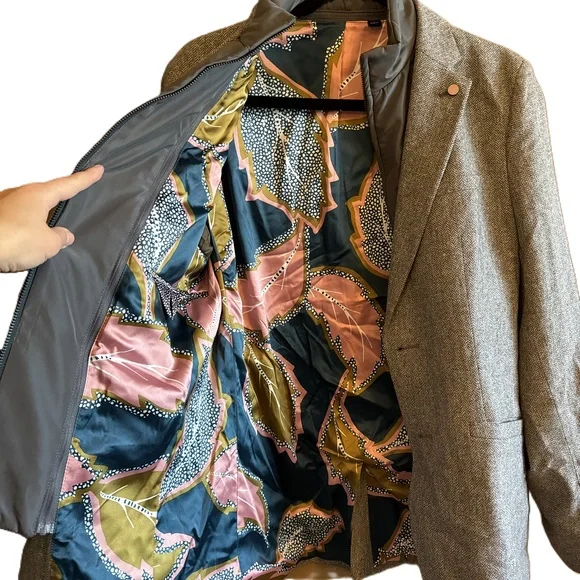 Ted Baker Gray Herringbone Notched Lapel Blazer Jacket Size 2 - Picture 1 of 9